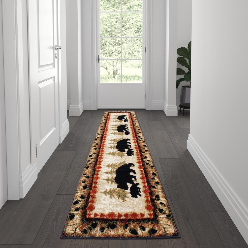 2' x 7' Rustic Lodge Wandering Black Bear and Cub Area Rug with Jute Backing. Picture 2