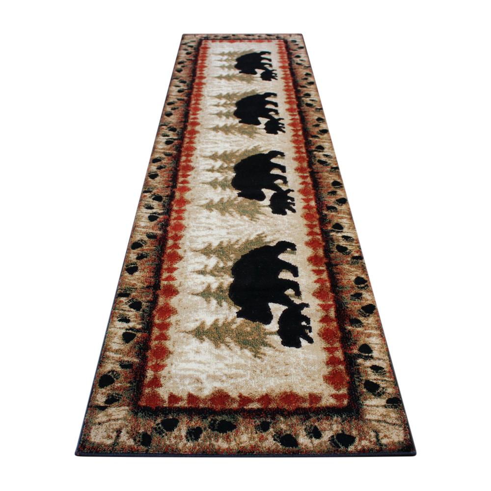 3' x 10' Rustic Lodge Wandering Black Bear and Cub Area Rug with Jute Backing. Picture 1