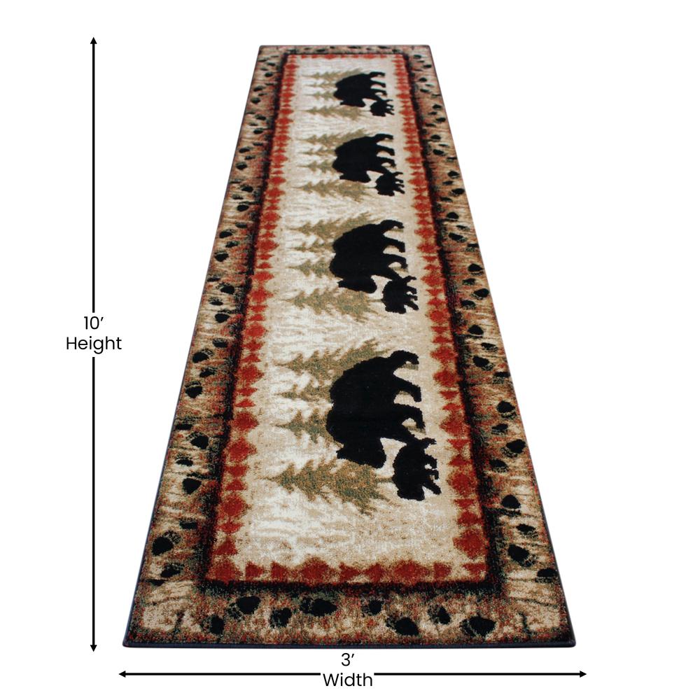 3' x 10' Rustic Lodge Wandering Black Bear and Cub Area Rug with Jute Backing. Picture 4