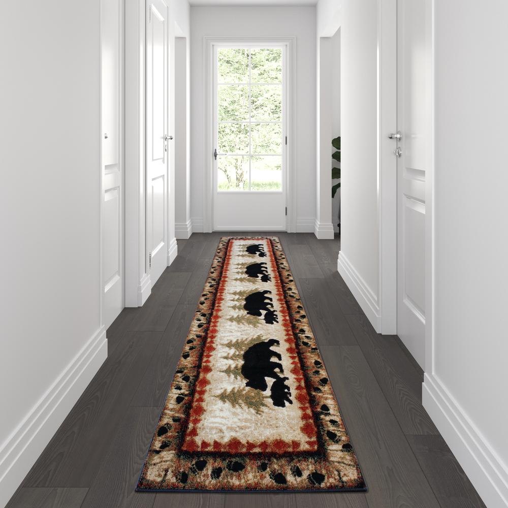 3' x 10' Rustic Lodge Wandering Black Bear and Cub Area Rug with Jute Backing. Picture 2