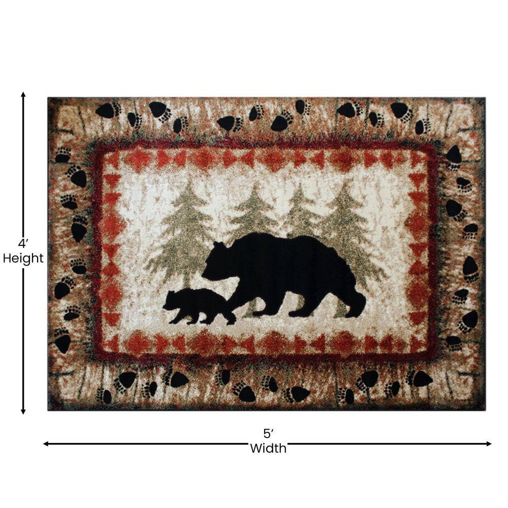Ursus Collection 4' x 5' Rustic Lodge Wandering Black Bear and Cub Area Rug with Jute Backing. Picture 4