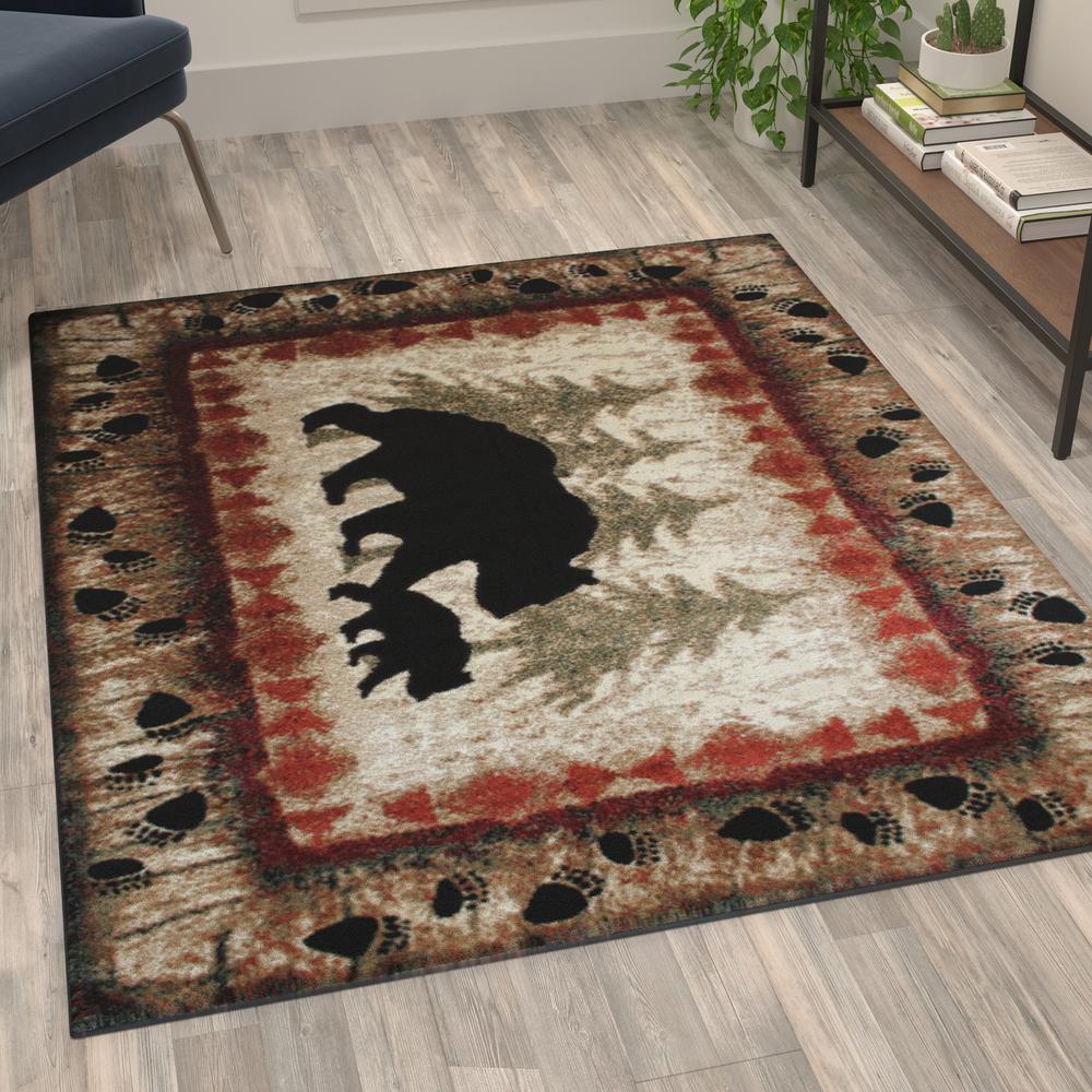 Ursus Collection 4' x 5' Rustic Lodge Wandering Black Bear and Cub Area Rug with Jute Backing. Picture 5