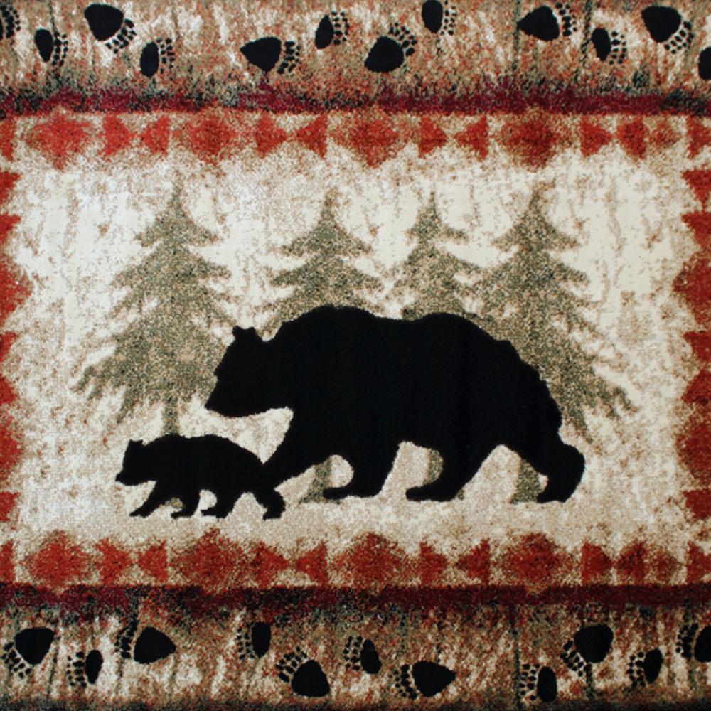 Ursus Collection 4' x 5' Rustic Lodge Wandering Black Bear and Cub Area Rug with Jute Backing. Picture 7