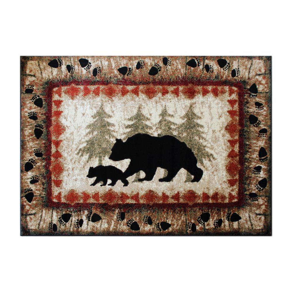 Ursus Collection 5' x 7' Rustic Lodge Wandering Black Bear and Cub Area Rug with Jute Backing. Picture 1