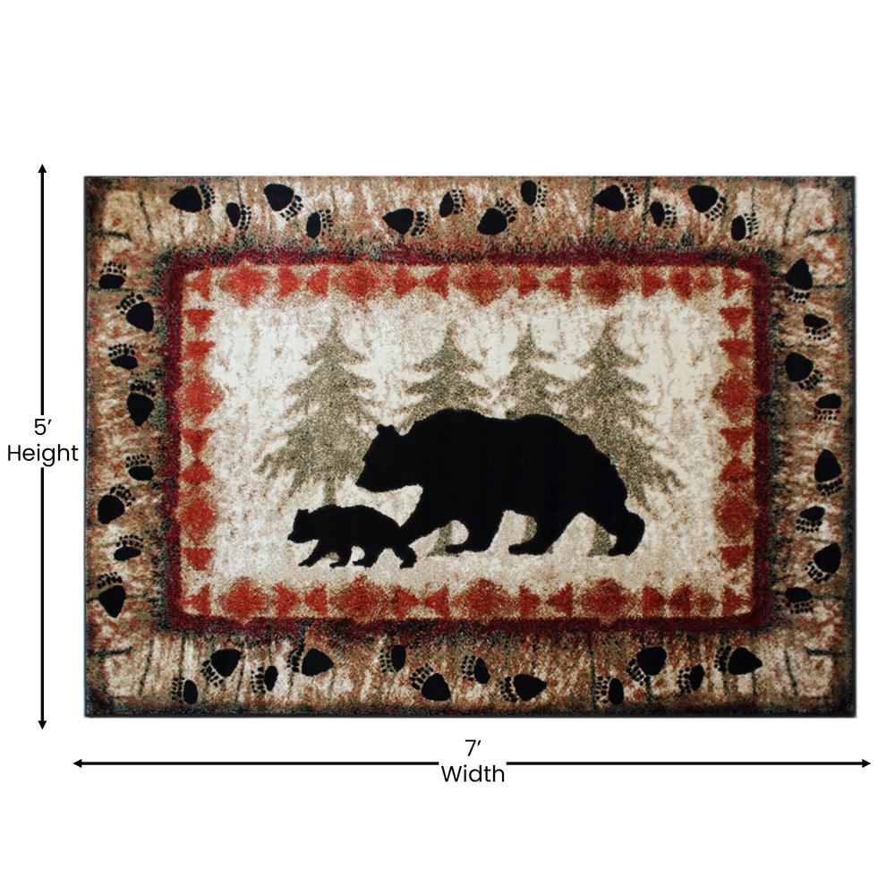Ursus Collection 5' x 7' Rustic Lodge Wandering Black Bear and Cub Area Rug with Jute Backing. Picture 4