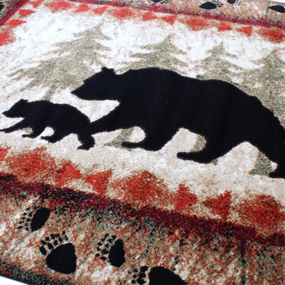 Ursus Collection 5' x 7' Rustic Lodge Wandering Black Bear and Cub Area Rug with Jute Backing. Picture 6
