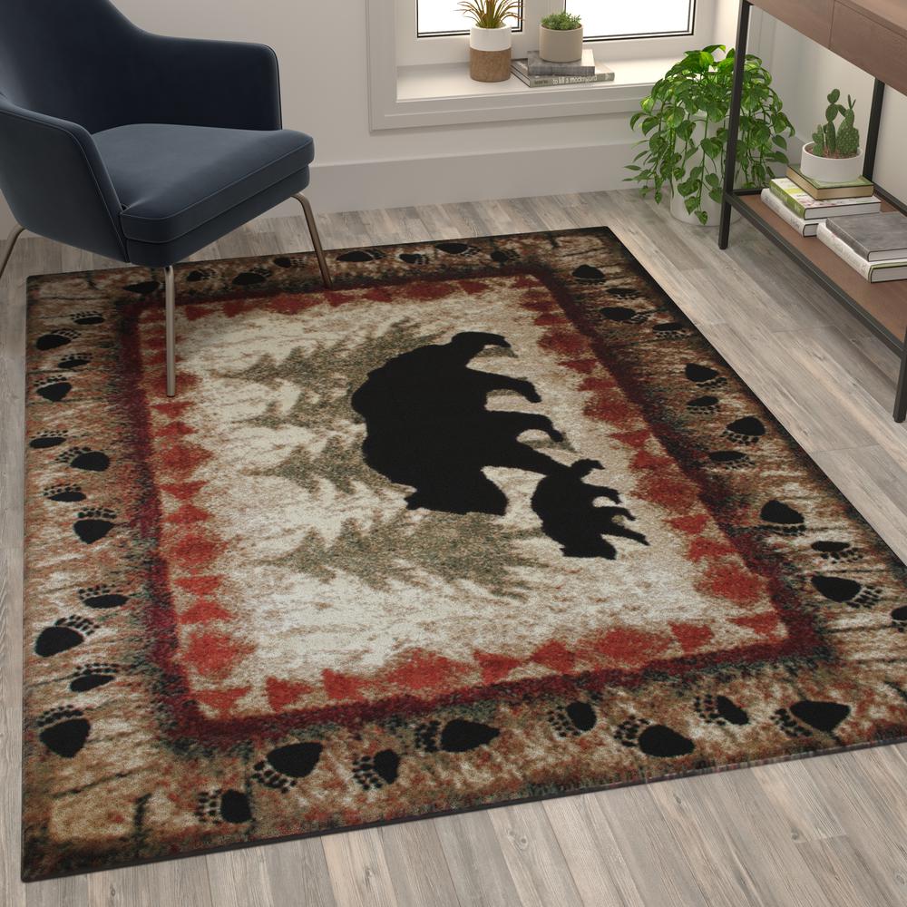 Ursus Collection 5' x 7' Rustic Lodge Wandering Black Bear and Cub Area Rug with Jute Backing. Picture 2