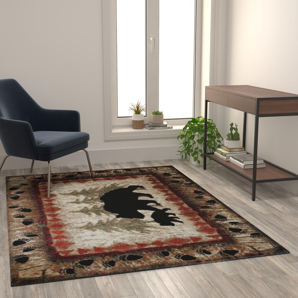Ursus Collection 5' x 7' Rustic Lodge Wandering Black Bear and Cub Area Rug with Jute Backing. Picture 5