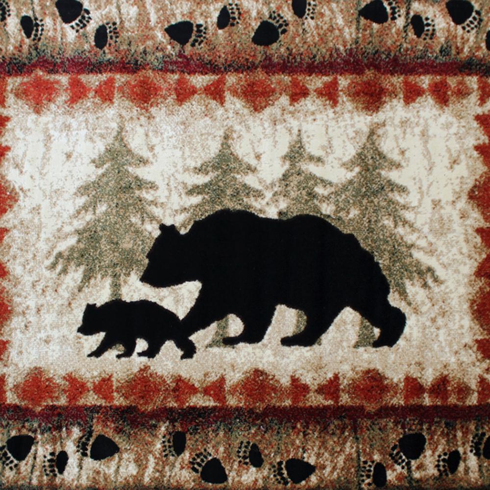 Ursus Collection 5' x 7' Rustic Lodge Wandering Black Bear and Cub Area Rug with Jute Backing. Picture 7