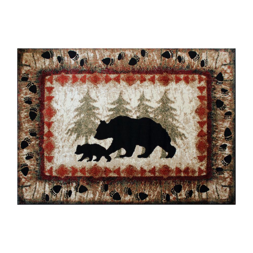 6' x 9' Rustic Lodge Wandering Black Bear and Cub Area Rug with Jute Backing. Picture 1