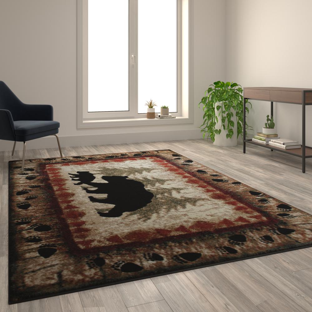 6' x 9' Rustic Lodge Wandering Black Bear and Cub Area Rug with Jute Backing. Picture 2