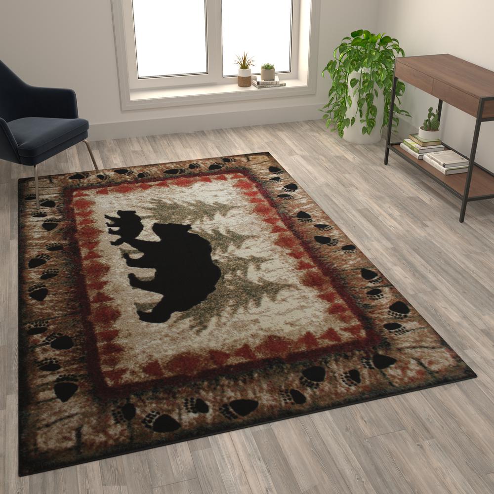 6' x 9' Rustic Lodge Wandering Black Bear and Cub Area Rug with Jute Backing. Picture 5