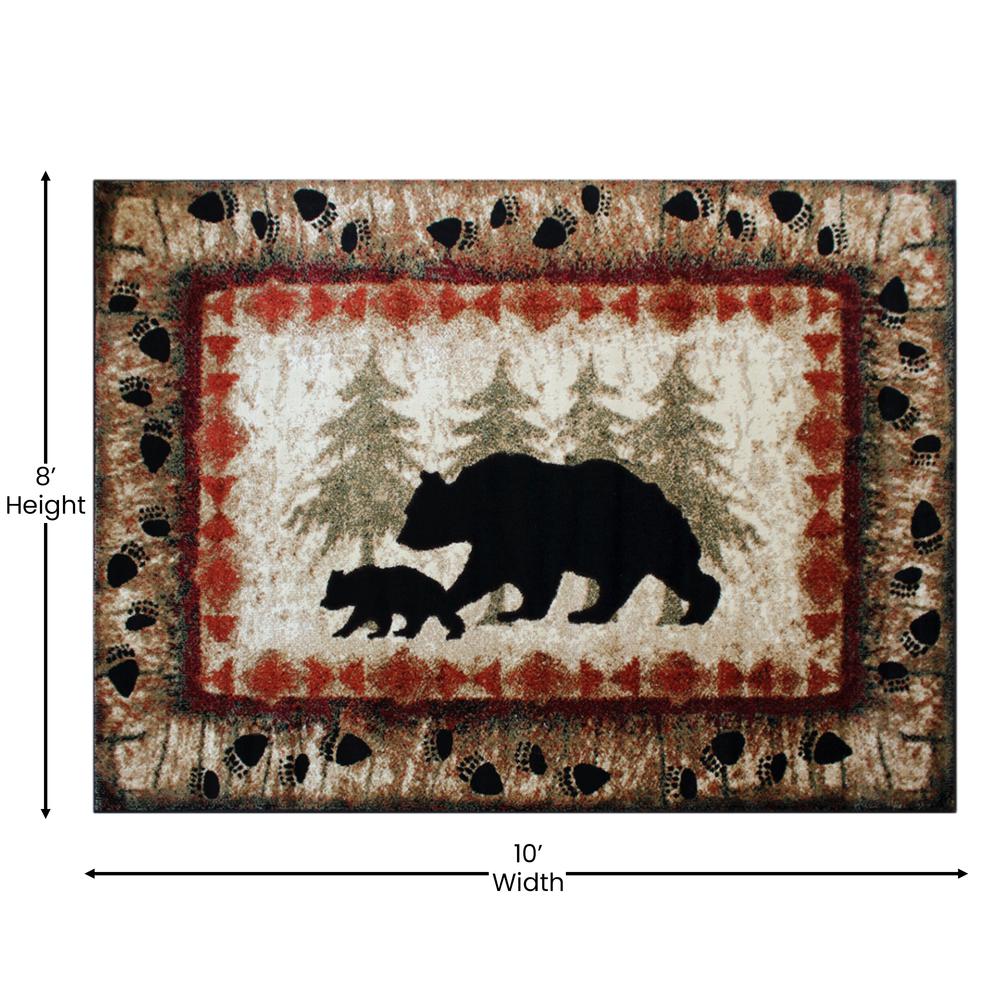 8' x 10' Rustic Lodge Wandering Black Bear and Cub Area Rug with Jute Backing. Picture 4