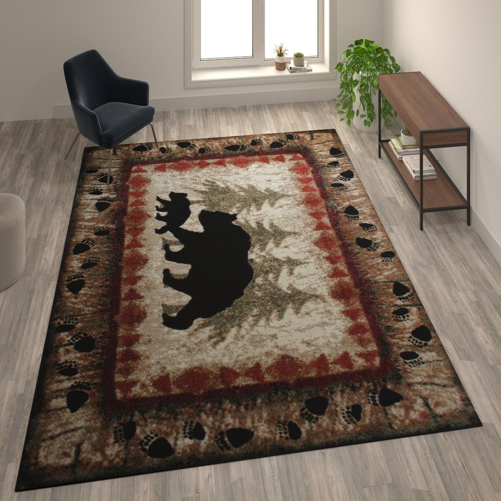 8' x 10' Rustic Lodge Wandering Black Bear and Cub Area Rug with Jute Backing. Picture 2