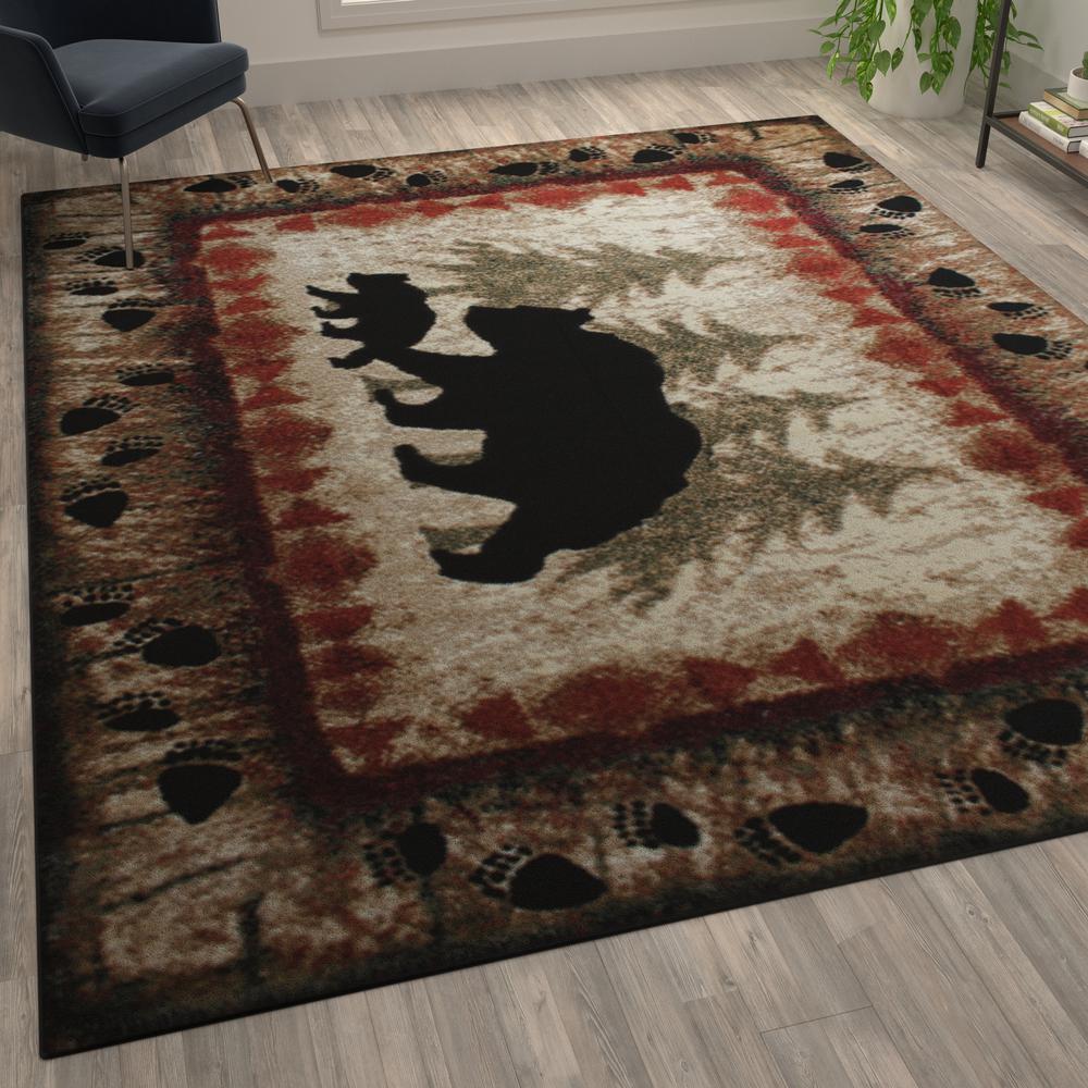 8' x 10' Rustic Lodge Wandering Black Bear and Cub Area Rug with Jute Backing. Picture 5