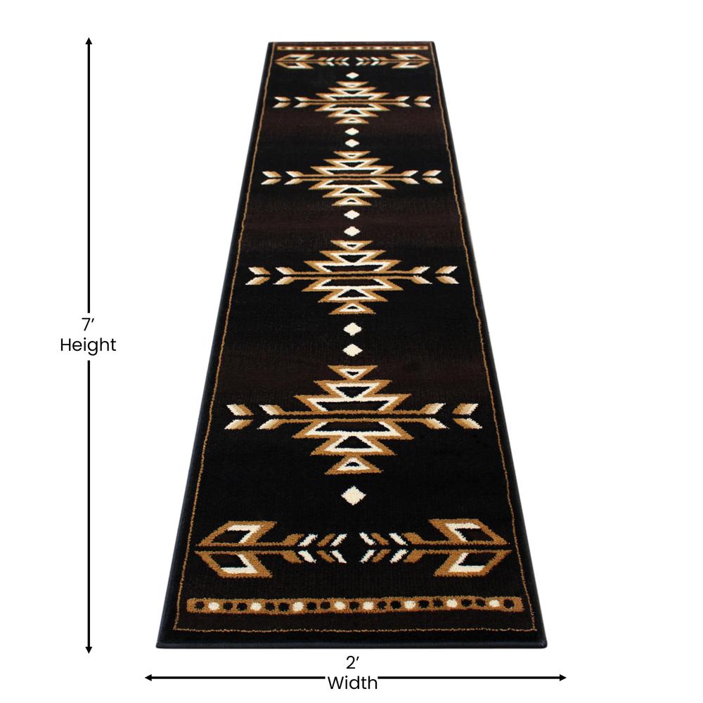 Amado Collection Southwestern 2' x 7' Brown Area Rug - Olefin Accent Rug with Jute Backing - Living Room, Bedroom, Entryway. Picture 4