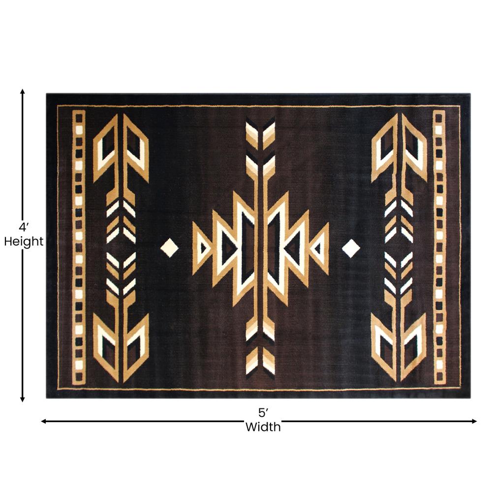 Southwestern 4' x 5' Brown Area Rug - Olefin Accent Rug with Jute Backing. Picture 4