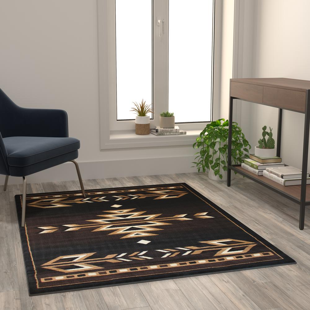 Southwestern 4' x 5' Brown Area Rug - Olefin Accent Rug with Jute Backing. Picture 2