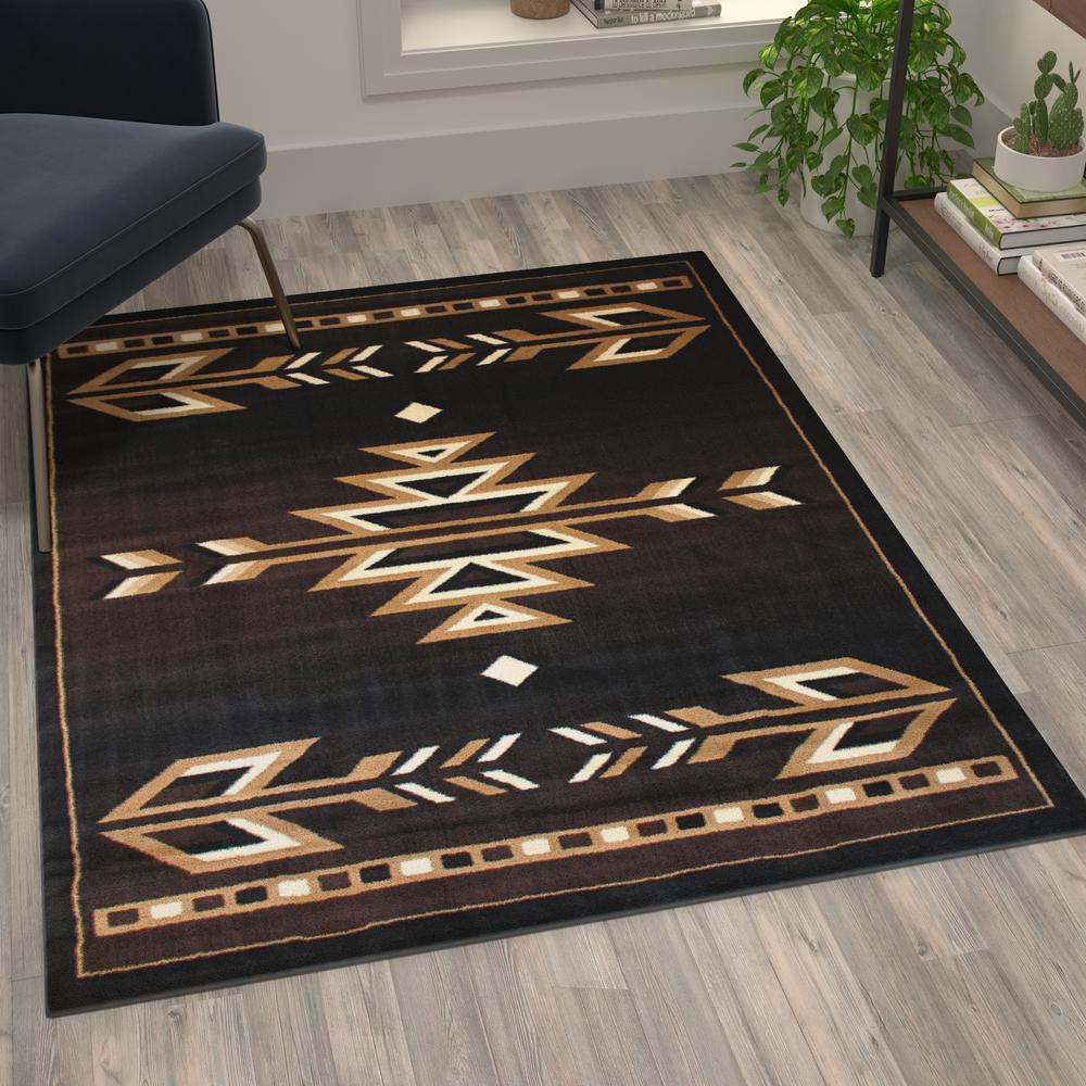 Southwestern 4' x 5' Brown Area Rug - Olefin Accent Rug with Jute Backing. Picture 5