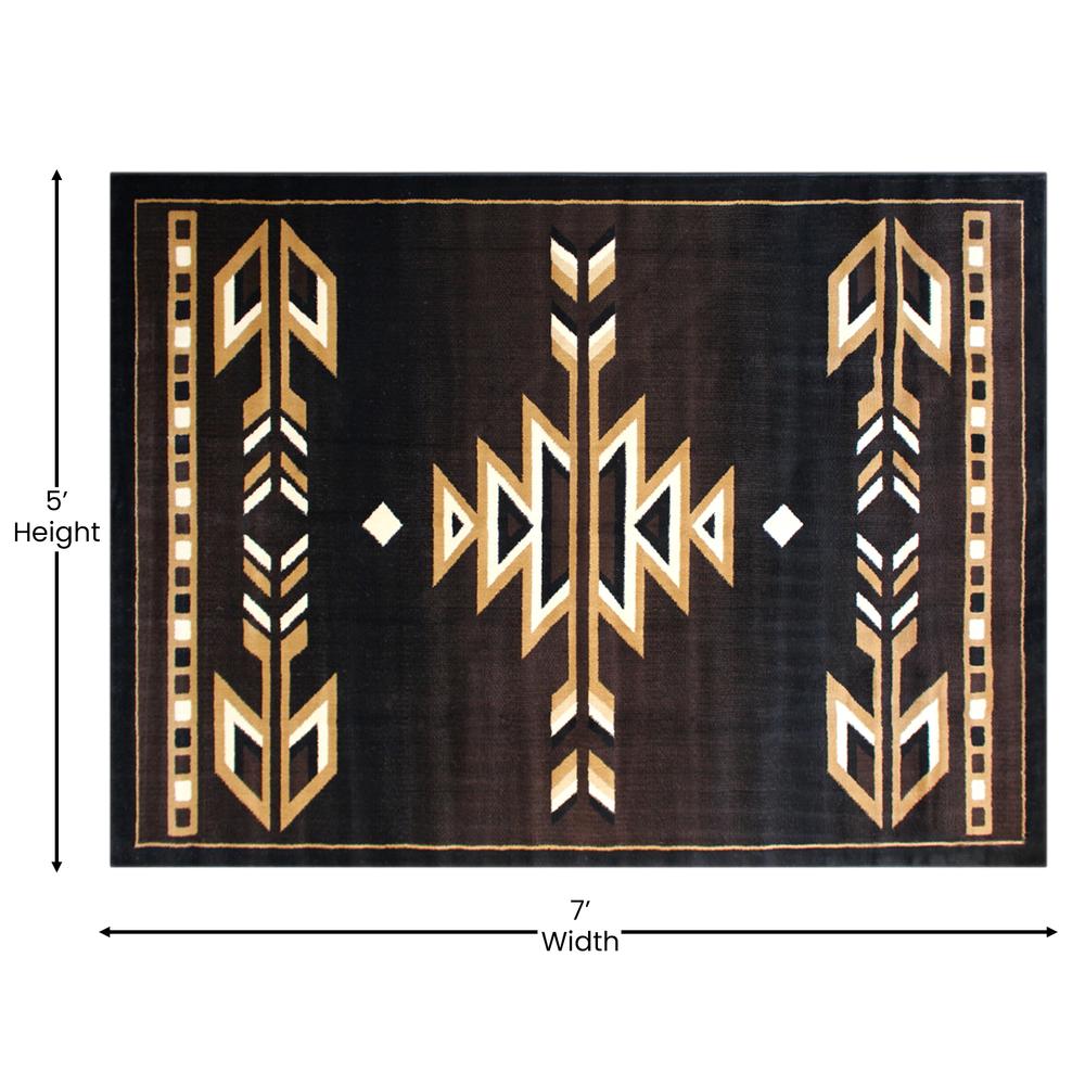 Amado Collection Southwestern 5' x 7' Brown Area Rug - Olefin Accent Rug with Jute Backing - Living Room, Bedroom, Entryway. Picture 4