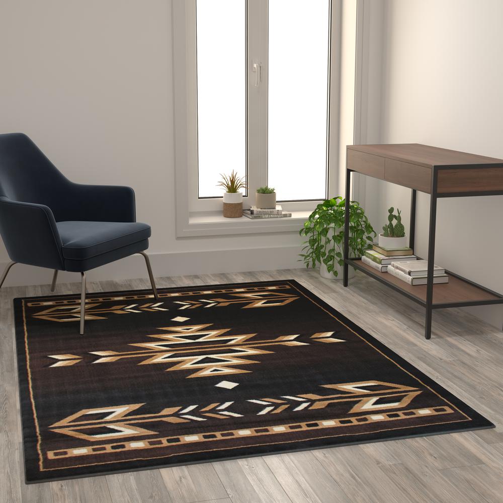 Amado Collection Southwestern 5' x 7' Brown Area Rug - Olefin Accent Rug with Jute Backing - Living Room, Bedroom, Entryway. Picture 2