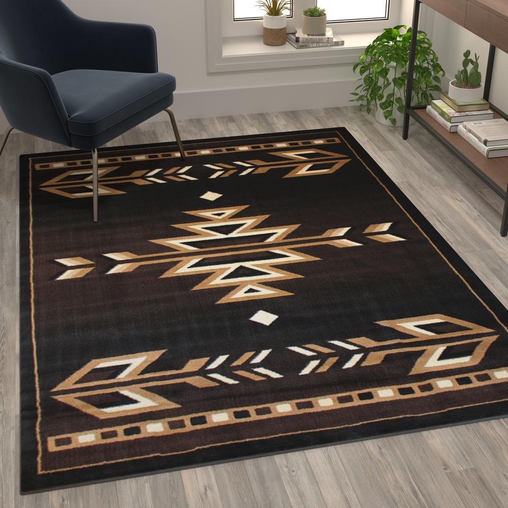 Amado Collection Southwestern 5' x 7' Brown Area Rug - Olefin Accent Rug with Jute Backing - Living Room, Bedroom, Entryway. Picture 5