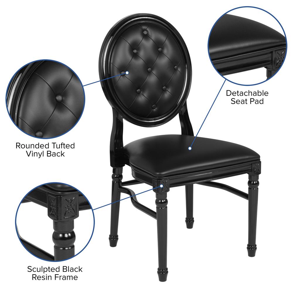 HERCULES Series 900 lb. Capacity King Louis Chair with Tufted Back, Black Vinyl Seat and Black Frame. Picture 3