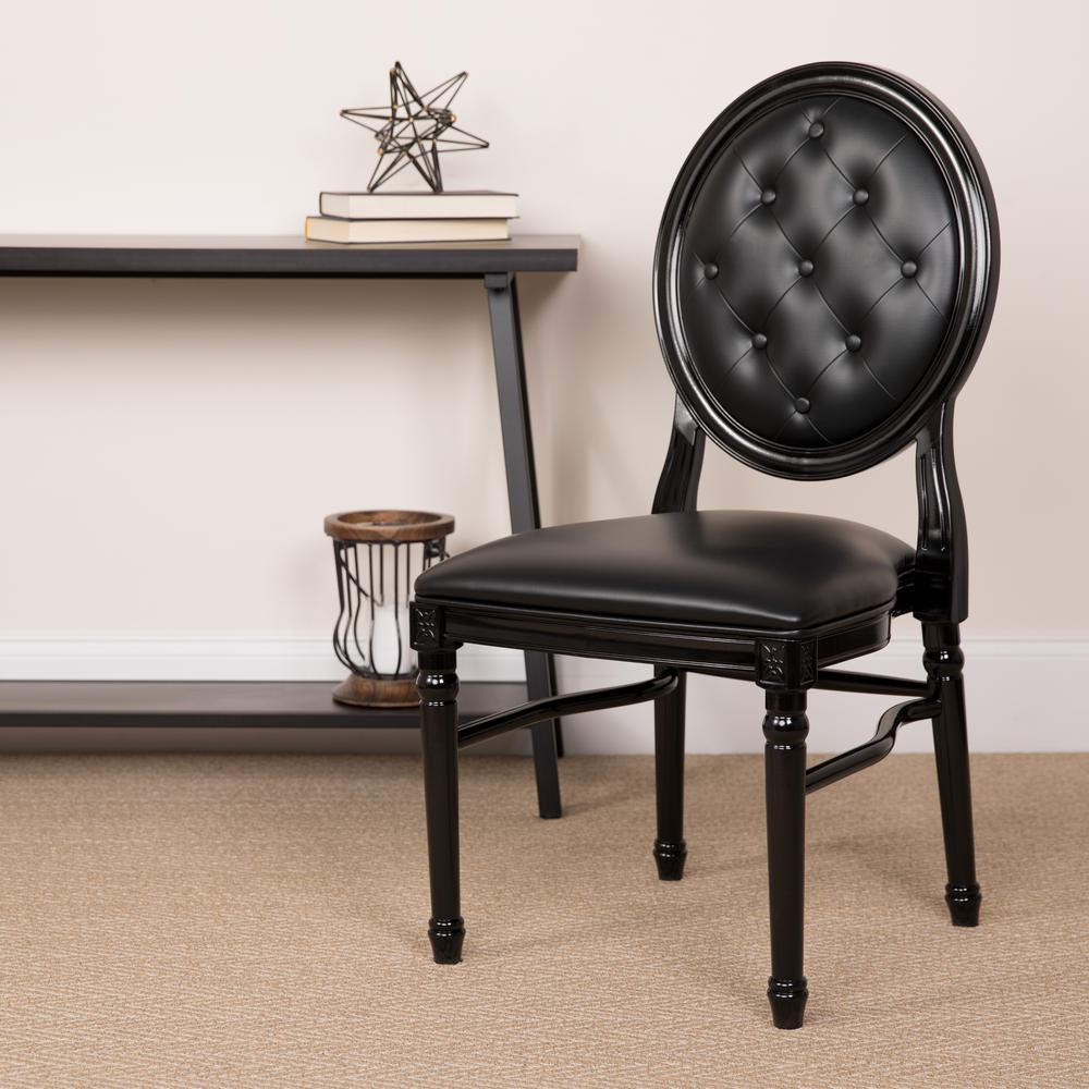 King Louis Chair with Tufted Back, Black Vinyl Seat and Black Frame. Picture 1