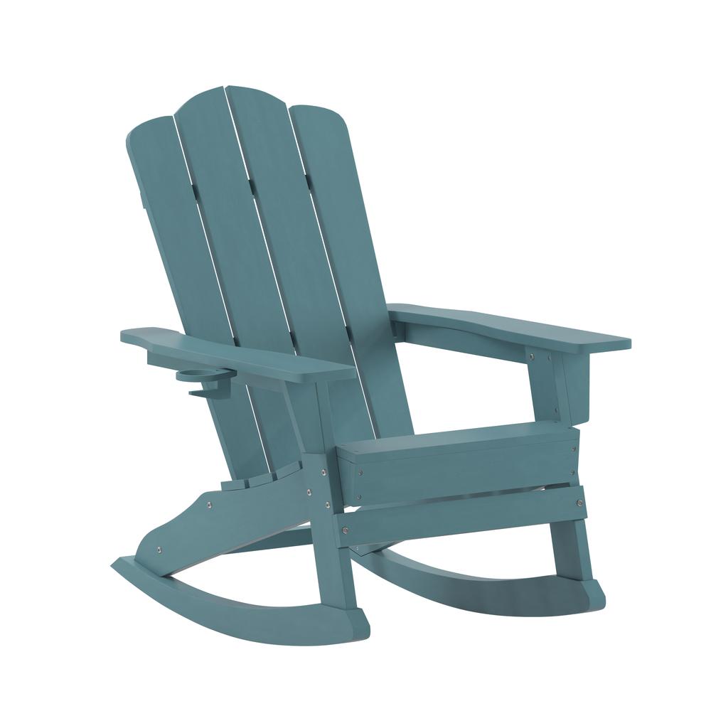 Contemporary Commercial Grade Adirondack Rocking Chair with Cupholder. Picture 1