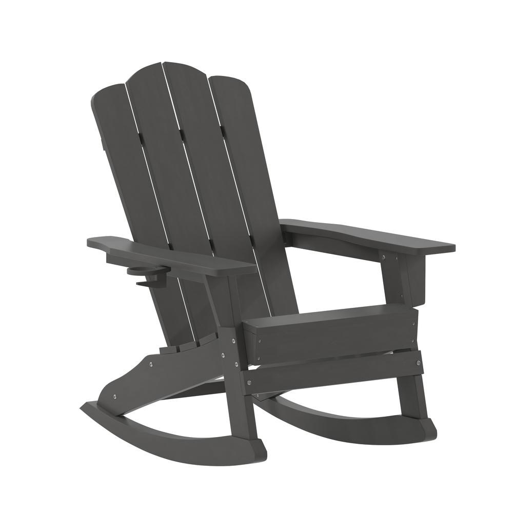 Contemporary Commercial Grade Adirondack Rocking Chair with Cupholder. Picture 1