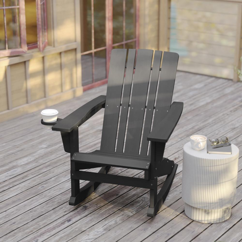 Contemporary Commercial Grade Adirondack Rocking Chair with Cupholder. Picture 9
