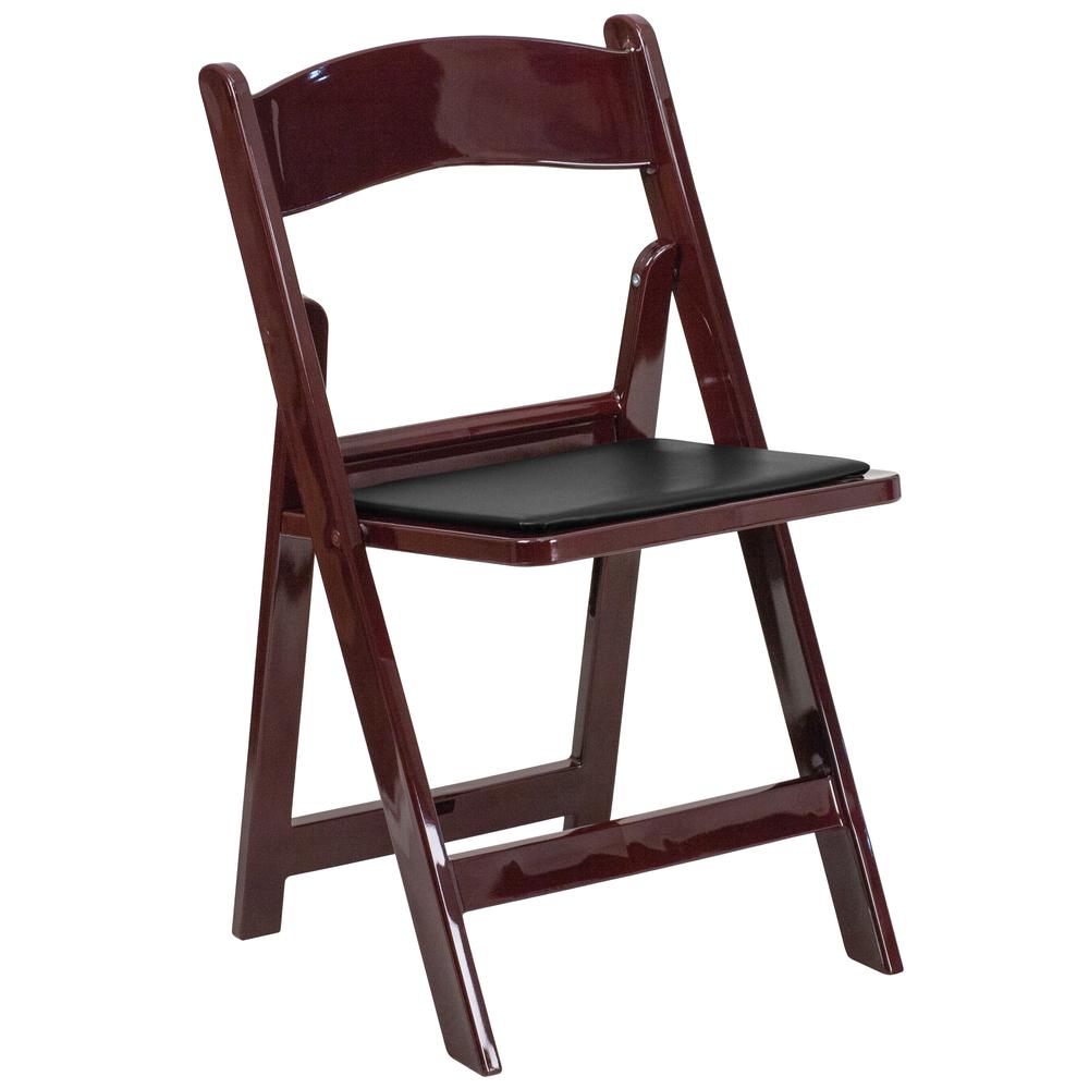 HERCULES Series 1000 lb. Capacity Red Mahogany Resin Folding Chair with Black Vinyl Padded Seat. Picture 1