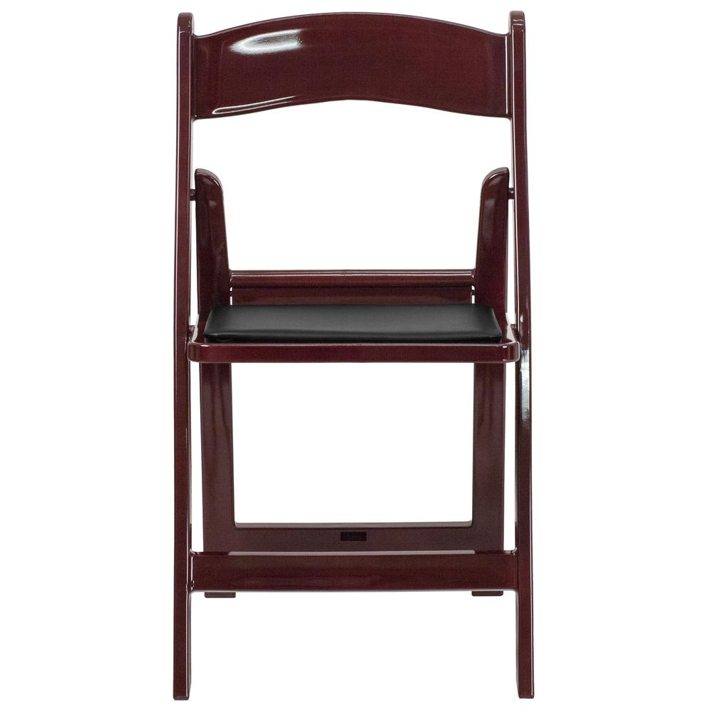 HERCULES Series 1000 lb. Capacity Red Mahogany Resin Folding Chair with Black Vinyl Padded Seat. Picture 4