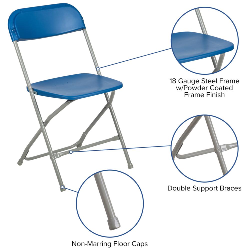 Folding Chair -  - Blue Plastic - 650LB Weight Capacity. Picture 21