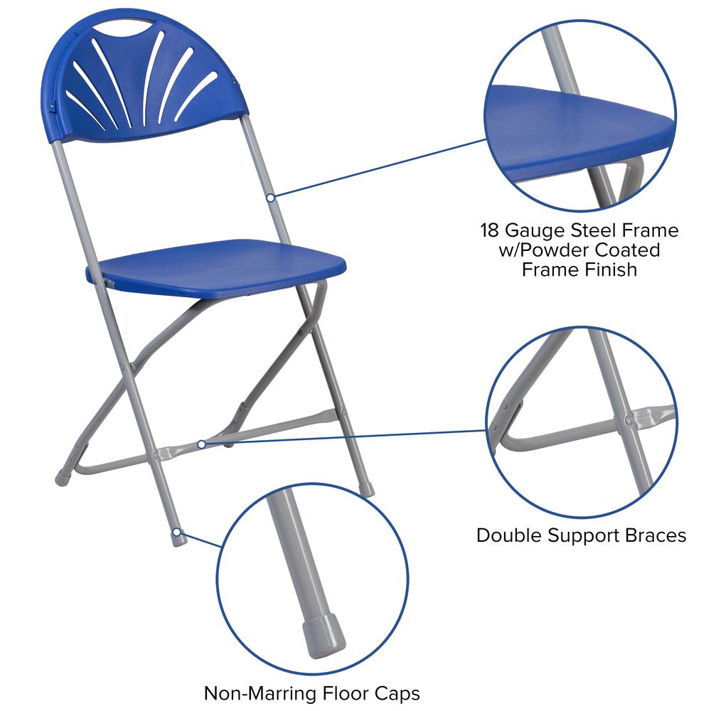 650 lb. Capacity Blue Plastic Fan Back Folding Chair. Picture 15