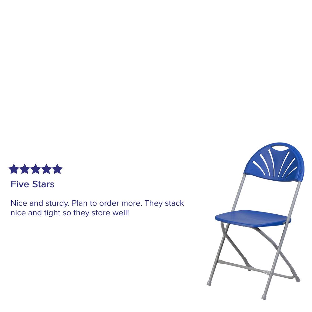 650 lb. Capacity Blue Plastic Fan Back Folding Chair. Picture 19