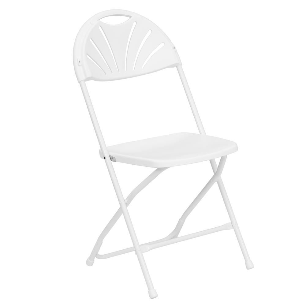 650 lb. Capacity White Plastic Fan Back Folding Chair. Picture 1