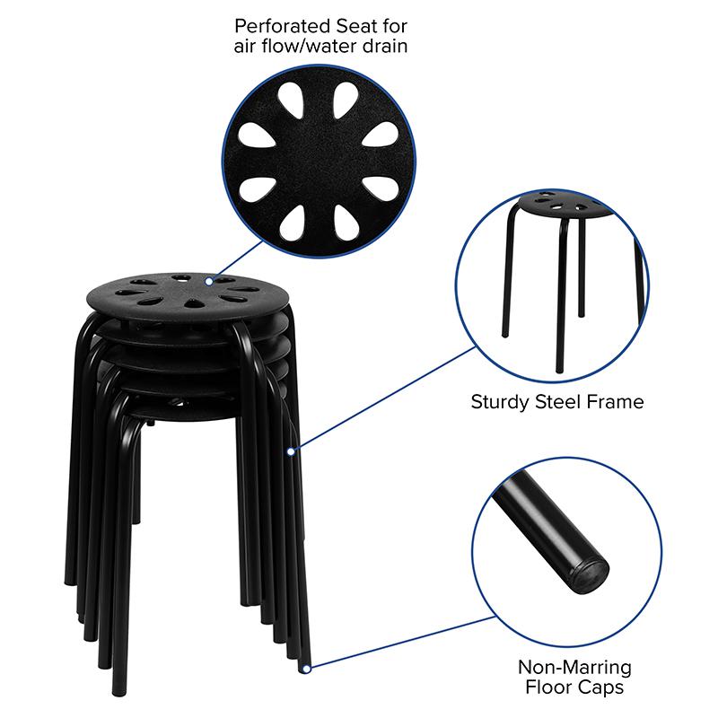Plastic Nesting Stack Stools, 17.5"Height, Black (5 Pack). Picture 4