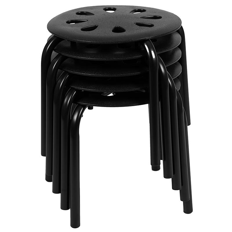 Plastic Nesting Stack Stools, 11.5"Height, Black (5 Pack). Picture 1