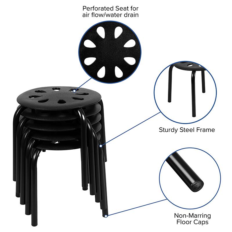 Plastic Nesting Stack Stools, 11.5"Height, Black (5 Pack). Picture 4