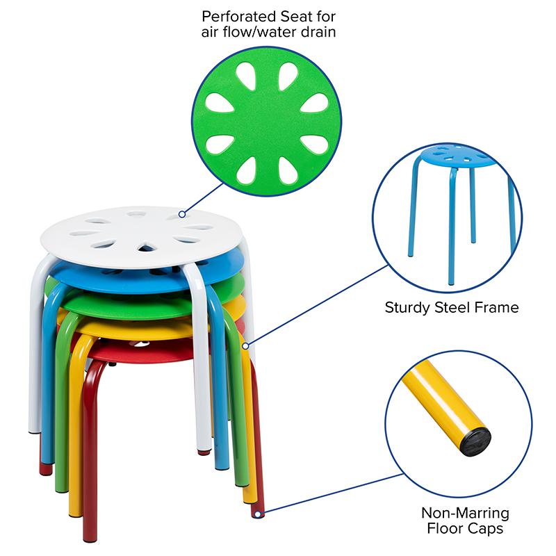 Plastic Nesting Stack Stools, 11.5"Height, Assorted Colors (5 Pack). Picture 4
