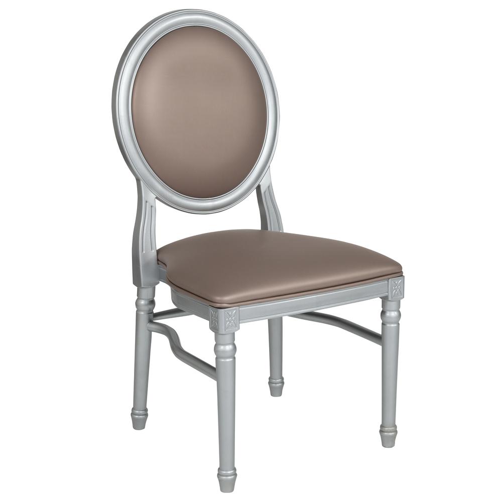 HERCULES Series 900 lb. Capacity King Louis Chair with Taupe Vinyl Back and Seat and Silver Frame. Picture 2