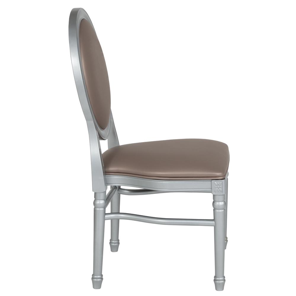 900 lb. Capacity King Louis Chair with Taupe Vinyl Back and Seat and Silver Frame. Picture 3