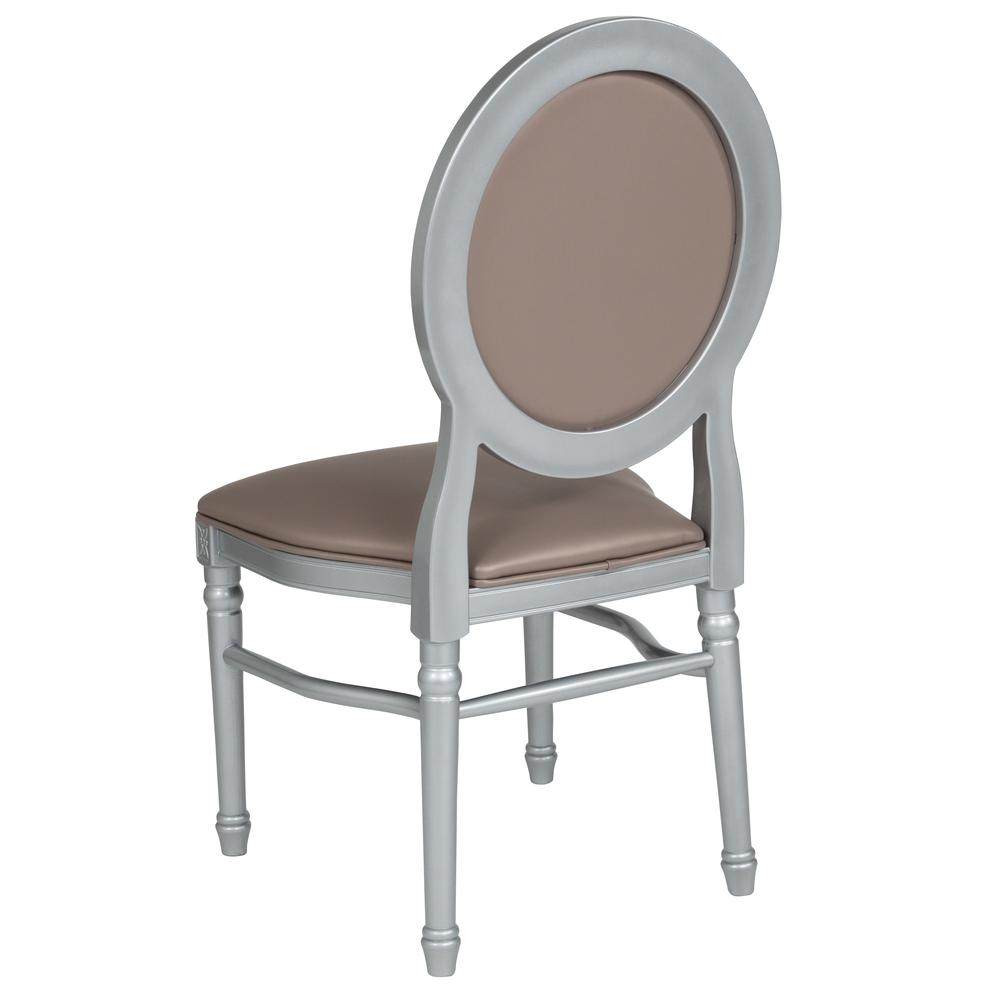 HERCULES Series 900 lb. Capacity King Louis Chair with Taupe Vinyl Back and Seat and Silver Frame. Picture 5