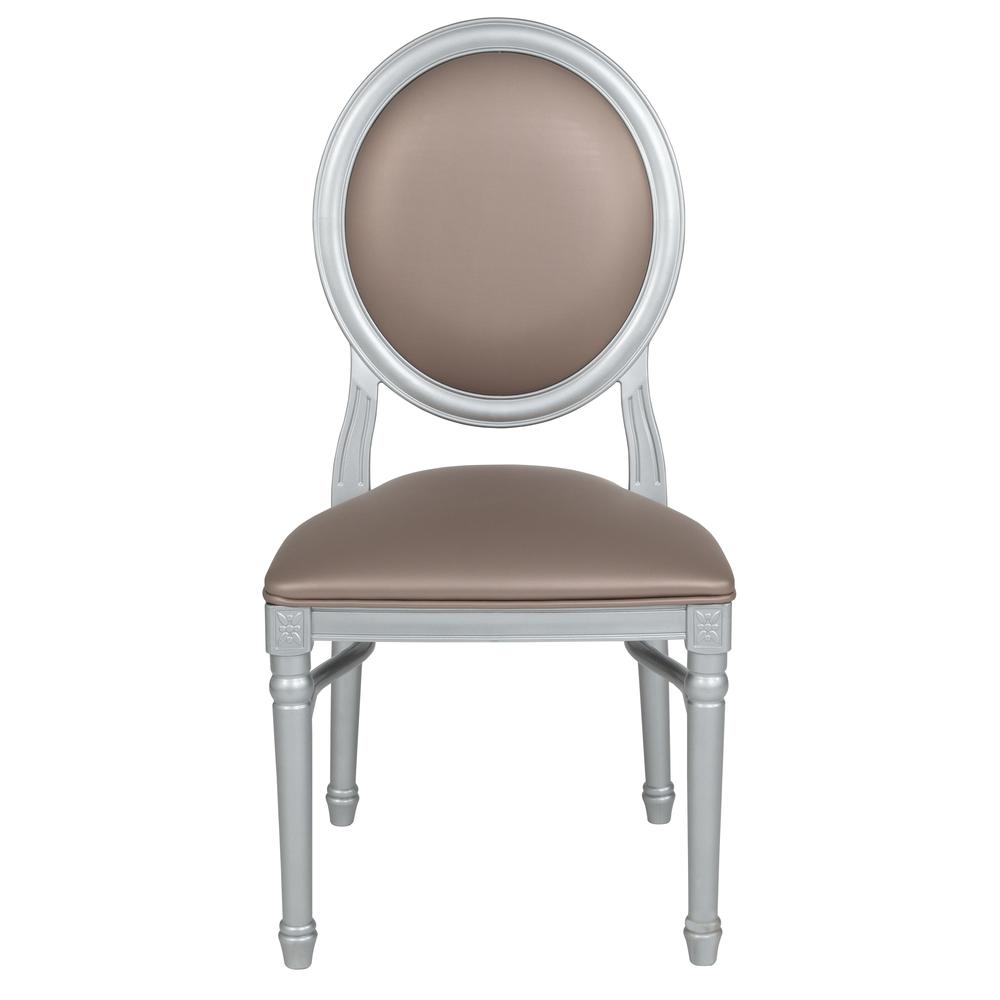 900 lb. Capacity King Louis Chair with Taupe Vinyl Back and Seat and Silver Frame. Picture 5