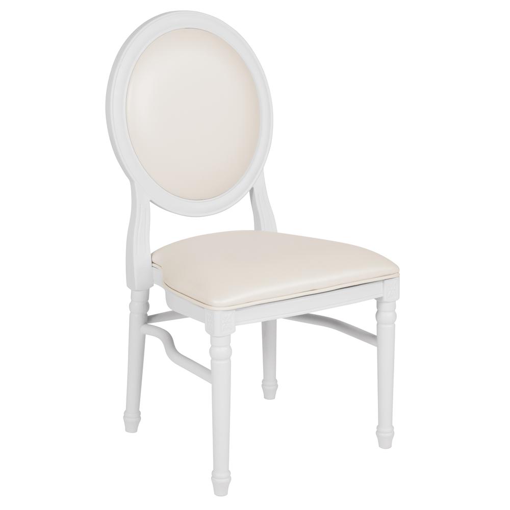 900 lb. Capacity King Louis Chair with White Vinyl Back and Seat and White Frame. Picture 1
