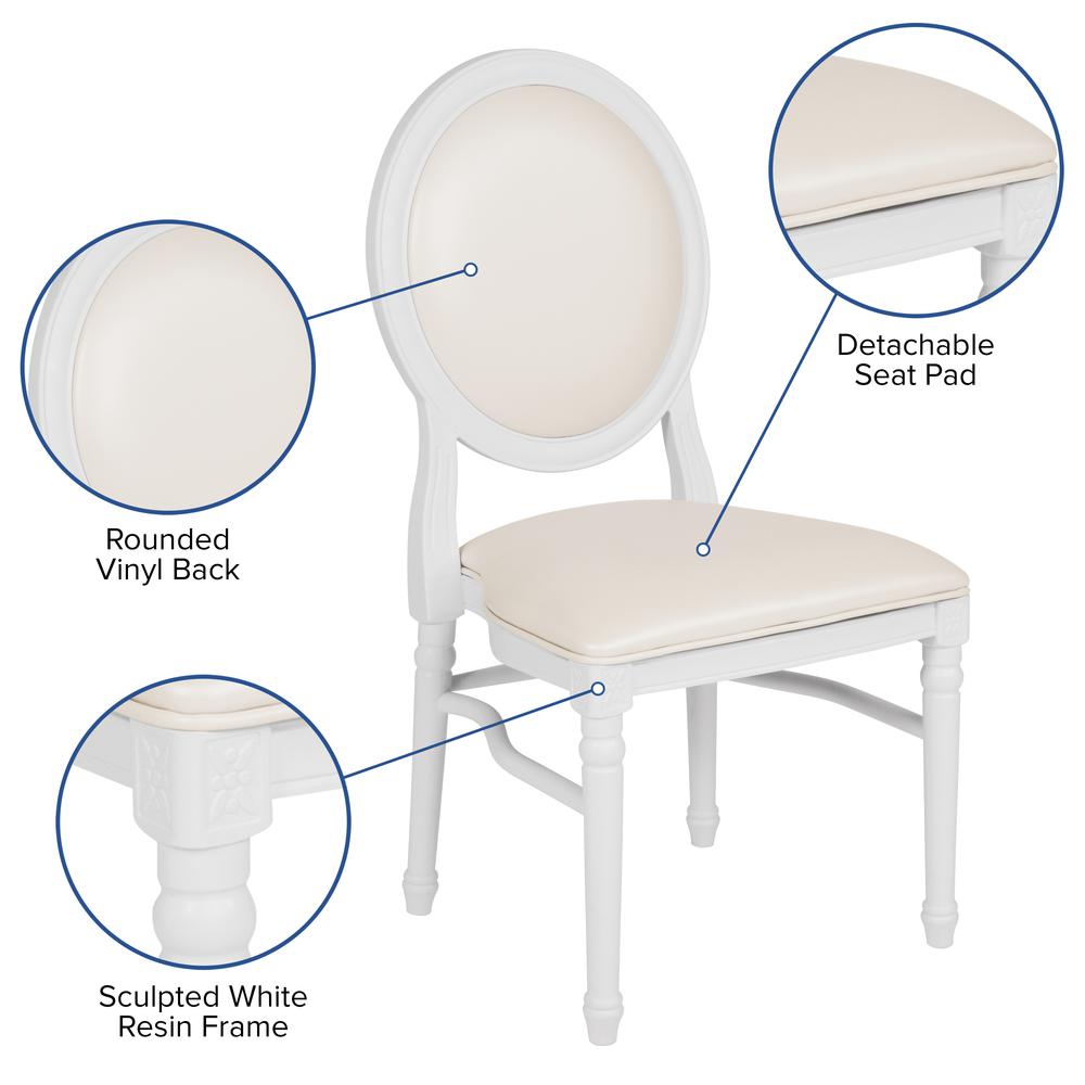 900 lb. Capacity King Louis Chair with White Vinyl Back and Seat and White Frame. Picture 6