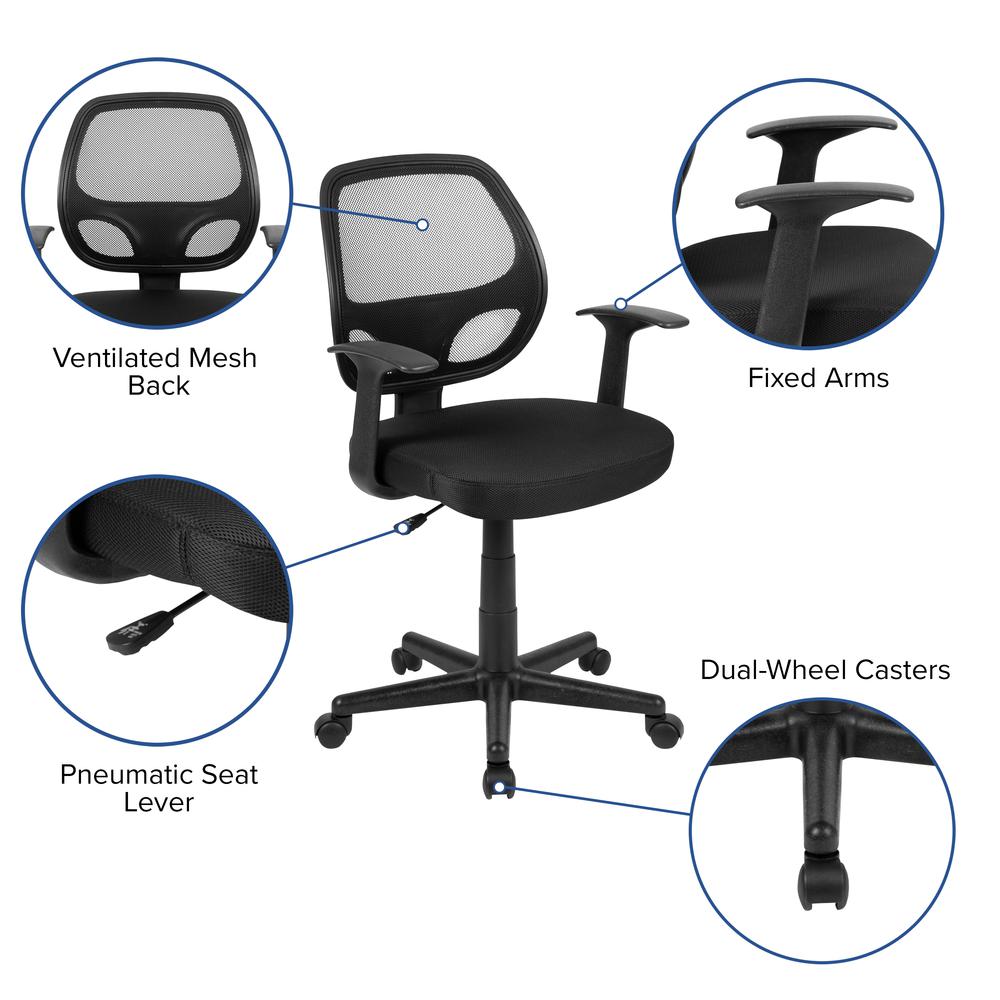 Flash Fundamentals Mid-Back Black Mesh Swivel Ergonomic Task Office Chair with Arms, BIFMA Certified. Picture 3