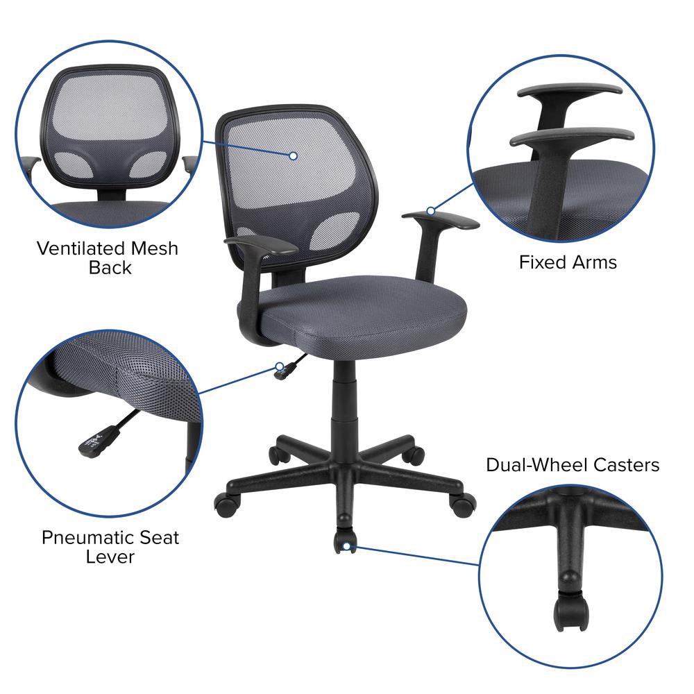 Flash Fundamentals Mid-Back Gray Mesh Swivel Ergonomic Task Office Chair with Arms, BIFMA Certified. Picture 3