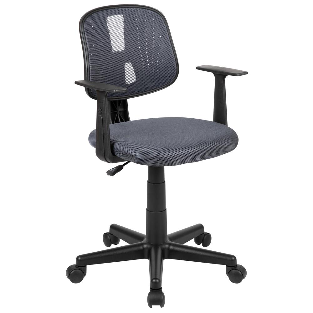 Mid-Back Gray Mesh Swivel Task Office Chair with Pivot Back and Arms. Picture 1